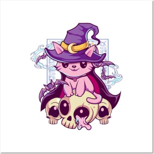 Skull Cat Kawaii Gothic Posters and Art